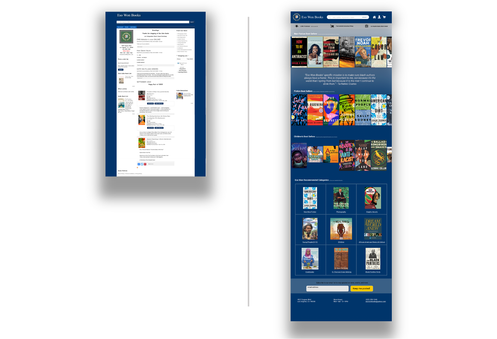 Before and after comparison of the Eso Won website
